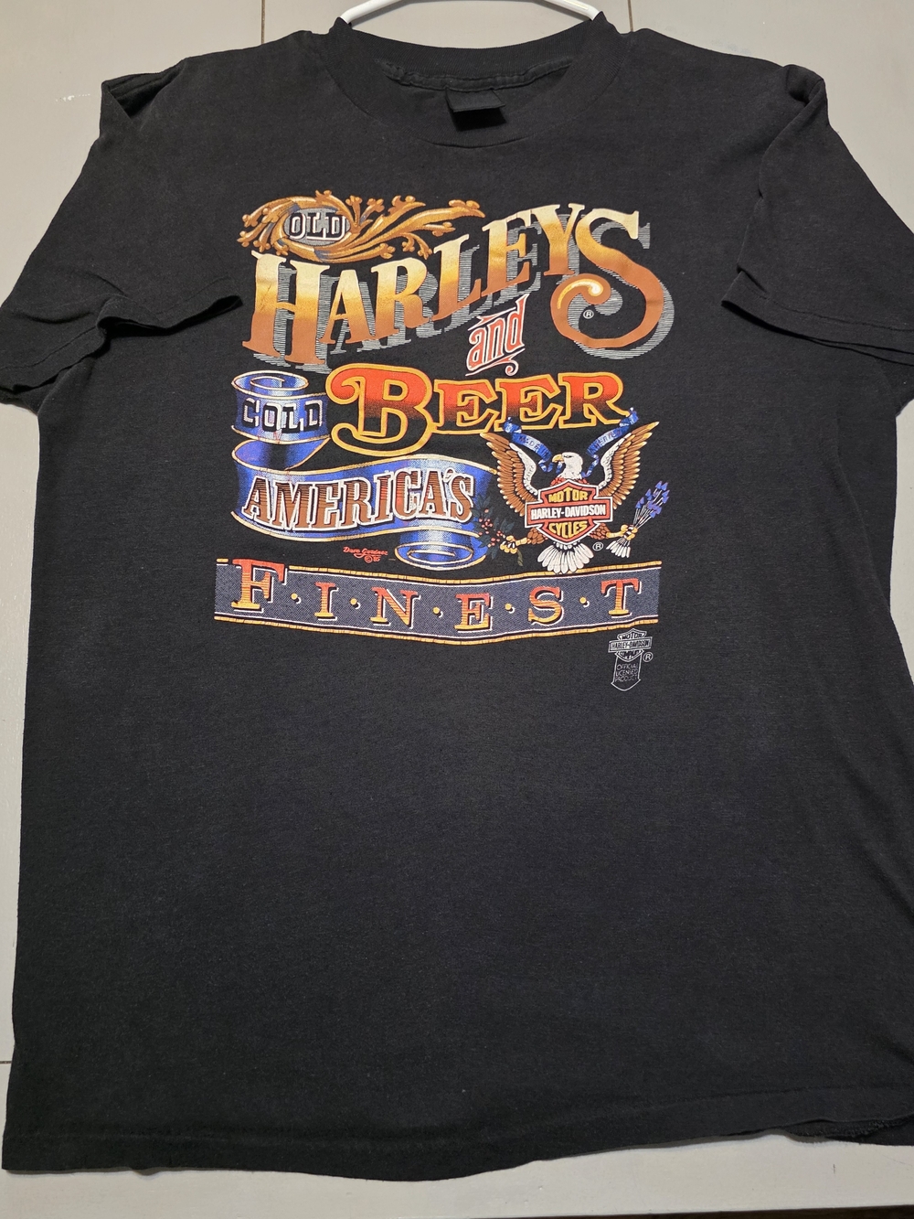Harley-Davidson Black Tee with Orange, Yellow and Blue Graphic